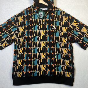 PUMA MEN HC ALLOVER PRINT SHORT‎ SLEEVE HOODIE BLACK/MULTICOLOR NWT-X-Large